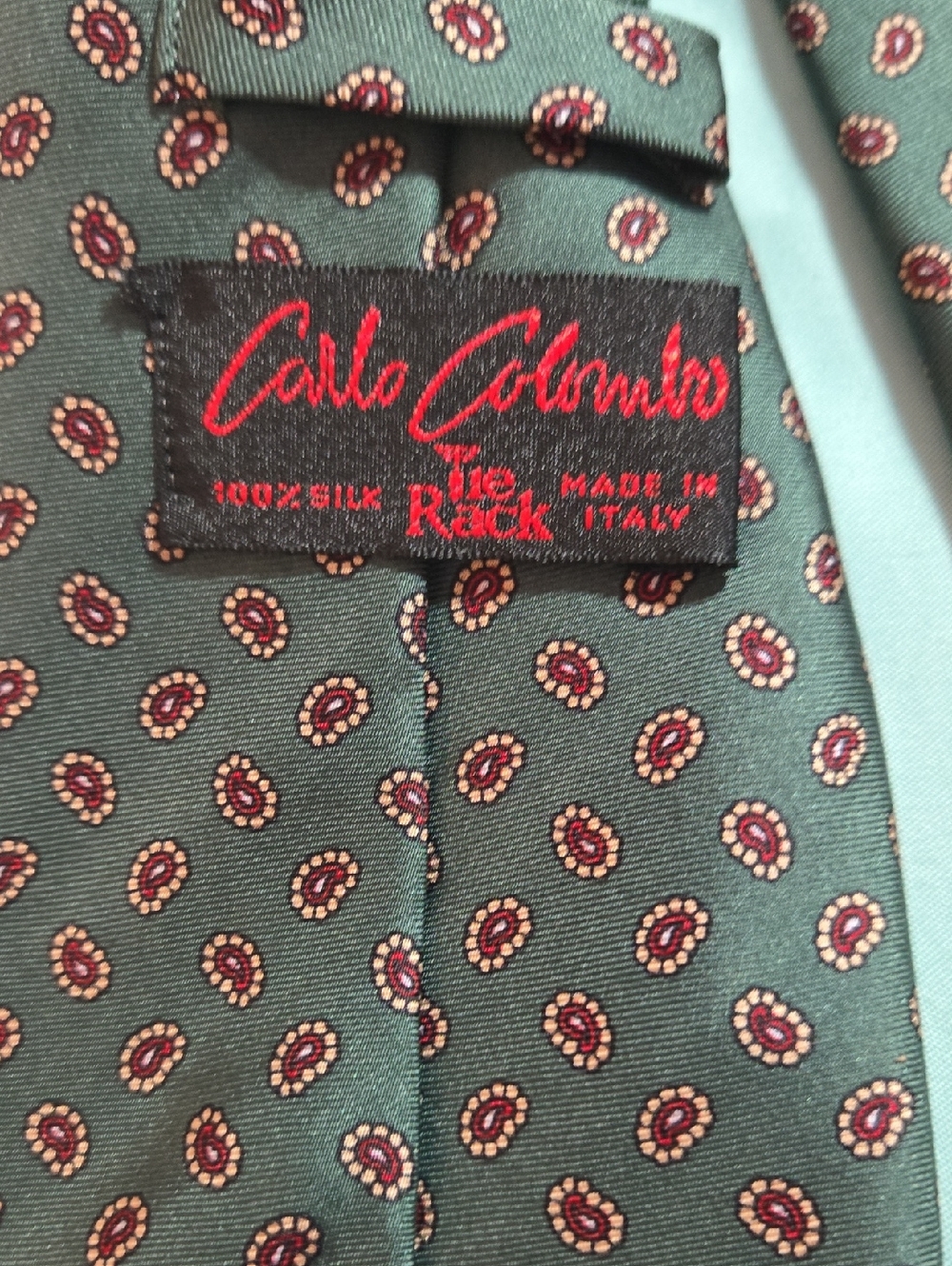 Green Silk Tie with Red Accents - Made in Italy Vintage